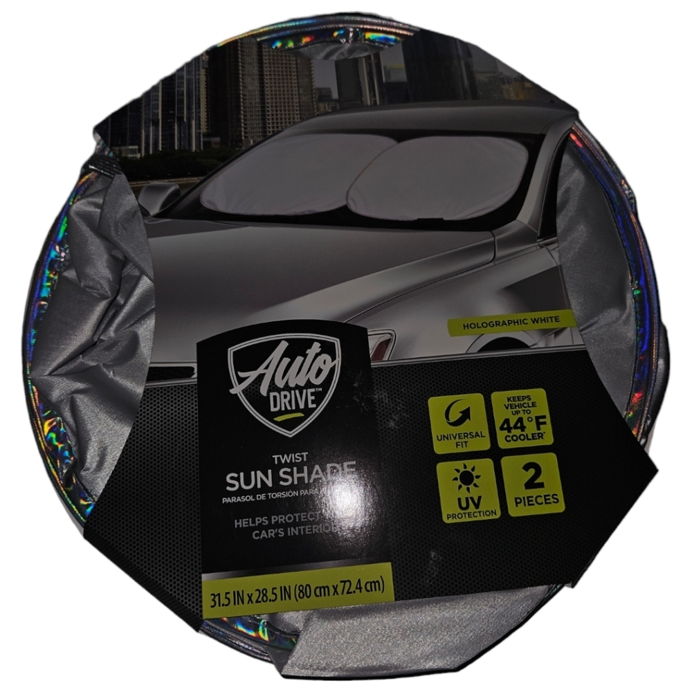 NWT Auto Drive Holographic White Twist Sun Shade